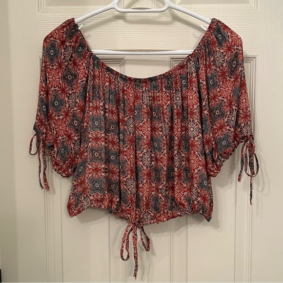Free People Print Off The Shoulder Mini Skirt Set Sz Small Boho Festival Retro - Picture 2 of 11